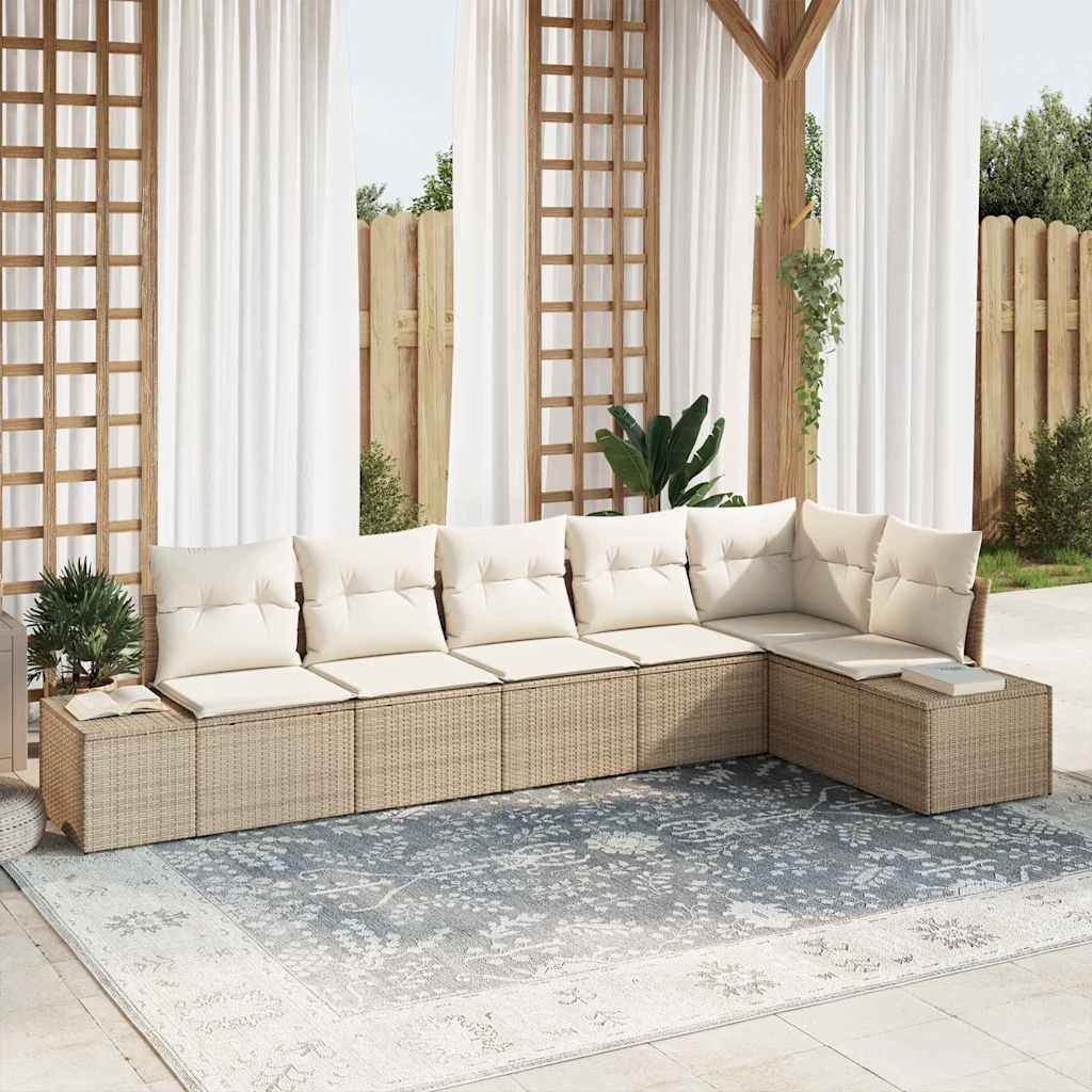 Garten-Sofa-Set mit Kissen mit Speicher 6 pcs Beige und Creme
